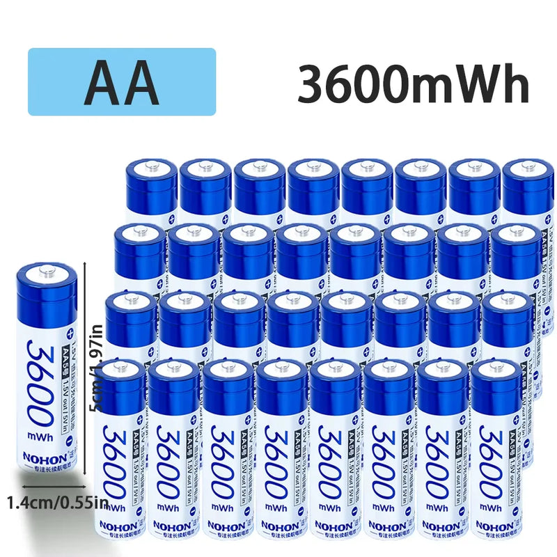 NEW Nohon Rechargeable Battery 1.5V AA 3600mWh AAA 1300mWh Original Li Batteries With Charger for Clock Video Radio Game Camera