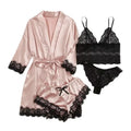 /Set Lace Satin Pajama with Robe - Cami Top & Shorts | SAMAG