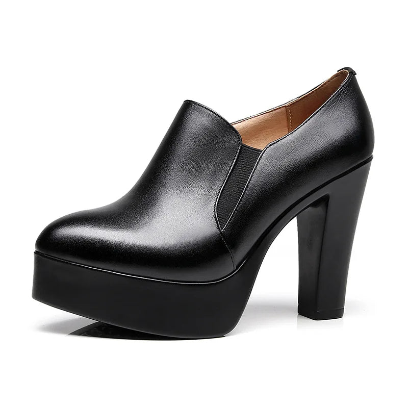 high quality leather shoe for women 8cm 11cm high heel platform point toe 32 33 34 elegant office autumn winter shoe black