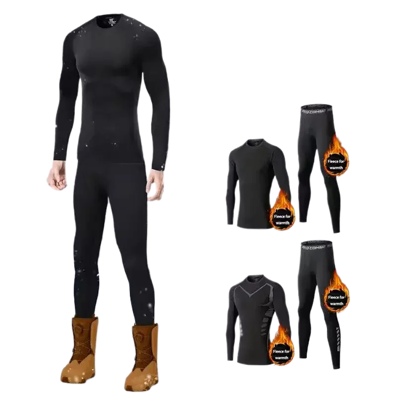Men's thermal underwear set, 2-piece tight-fitting long underwear set, winter cold weather protective set elastic and breathable