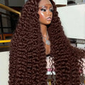 Chocolate Brown Deep Wave Frontal Wig Colored #4 Deep Curly Lace Front Human Hair Wigs Remy 13x4 HD Lace Frontal Wigs For Women