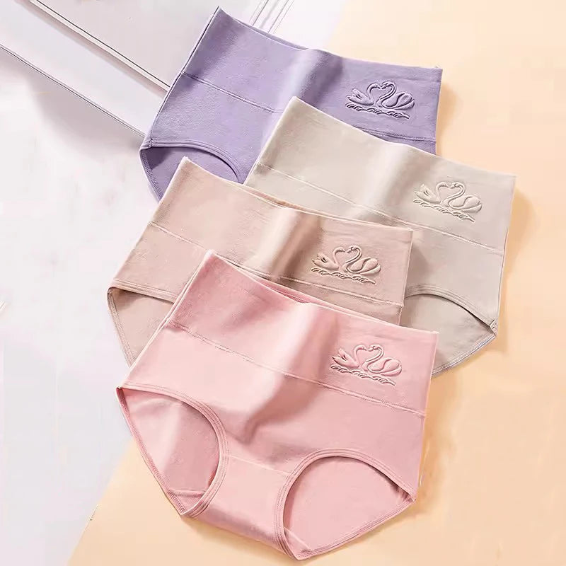 4Pcs Women'S Cotton Panties High Waist Body Shaper Underwear Plus Size M-5XL Sexy Ladies Briefs Breathable Solid Female Lingerie