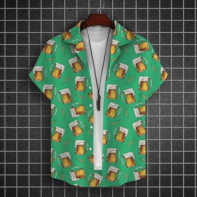 Hawaiian Shirt For Men 3d Beer Printed Short Sleeve Party | SAMAG