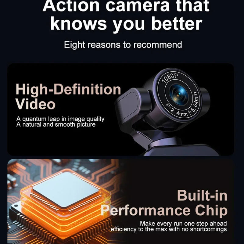 4K Ultra HD Pocket Action Camera 360° Rotatable Vlog Wifi Sports Cam Waterproof Case Travel Bicycle Driver Recorder