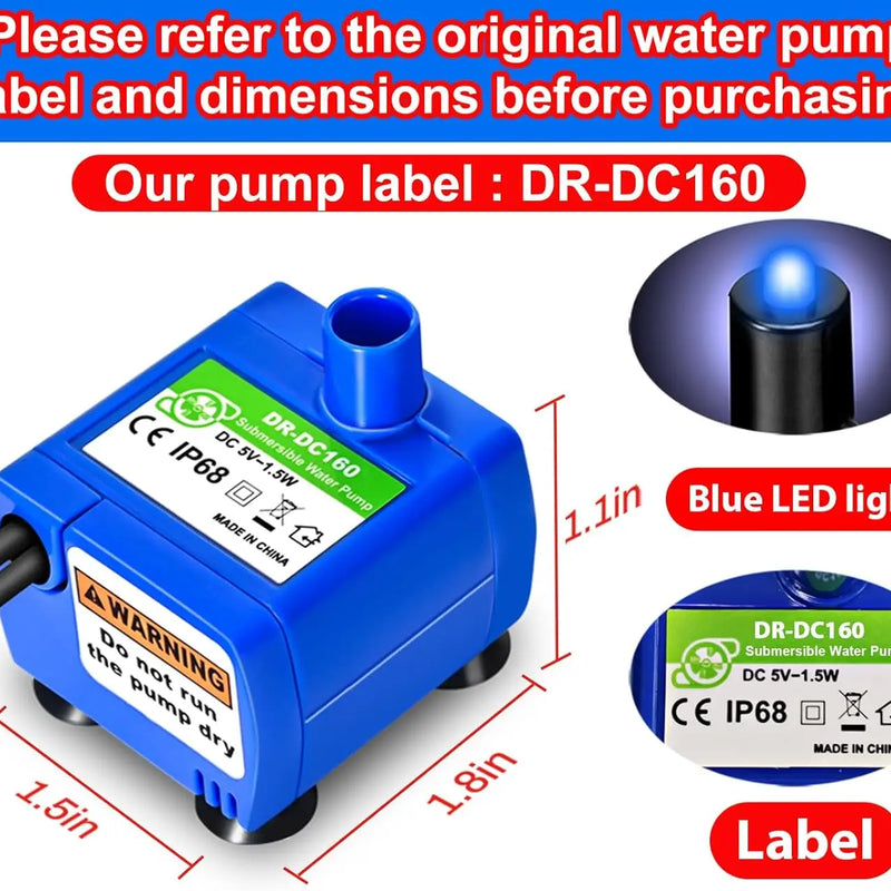 Water Pump LED Light Pet Cat Water Fountain Motor Replacement for Cat Flowers Drinking Bowl Dispenser Pet Accessories