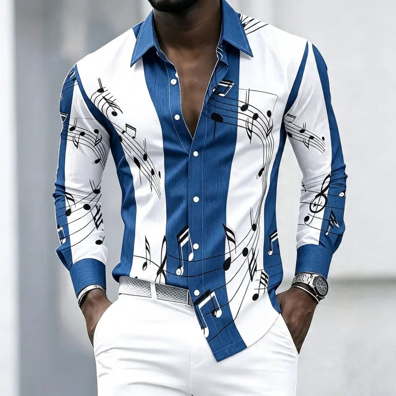 Men's collared shirt with creative musical note print | SAMAG