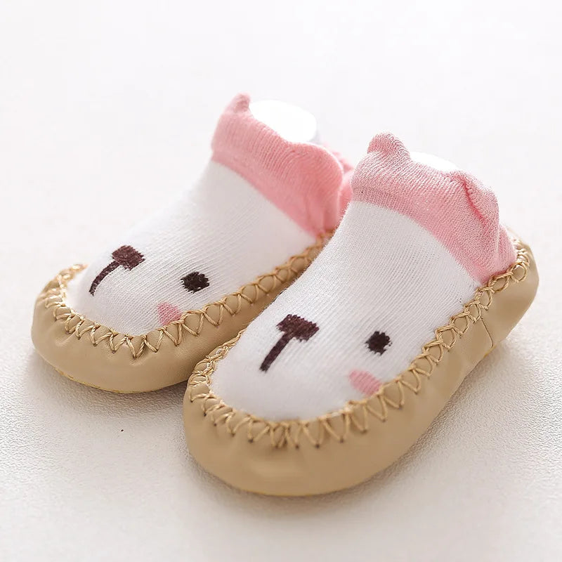 Baby Shoes Cotton Floor Socks Shoes Cartoon Cute Baby First Walkers Toddler Shoes Girl Boys Kids Soft  PU Sole Shoe Anti-slip