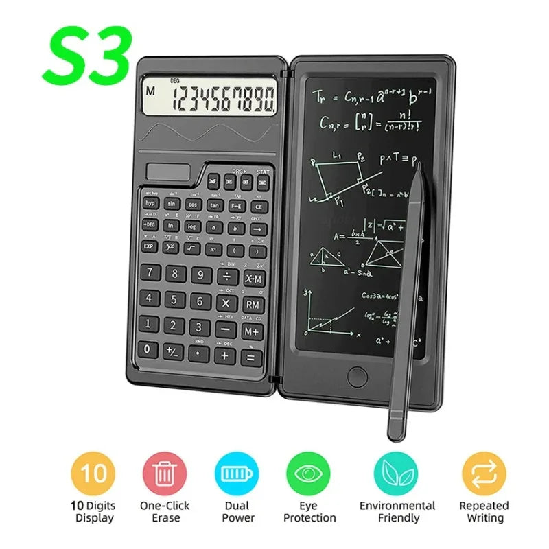 Intelligent Foldable Scientific Calculator 6 Inch Writing Tablet 10 Digit LCD Display Multi Purpose for School Accountant Office