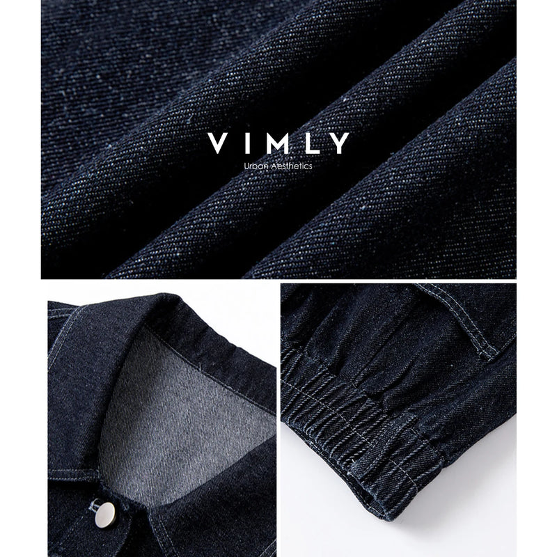 VIMLY Women's Two-piece Set 2026 Vintage Blue Denim Long Sleeve Coats Fashion Wide-leg Baggy Pant Matching Sets Female A2200