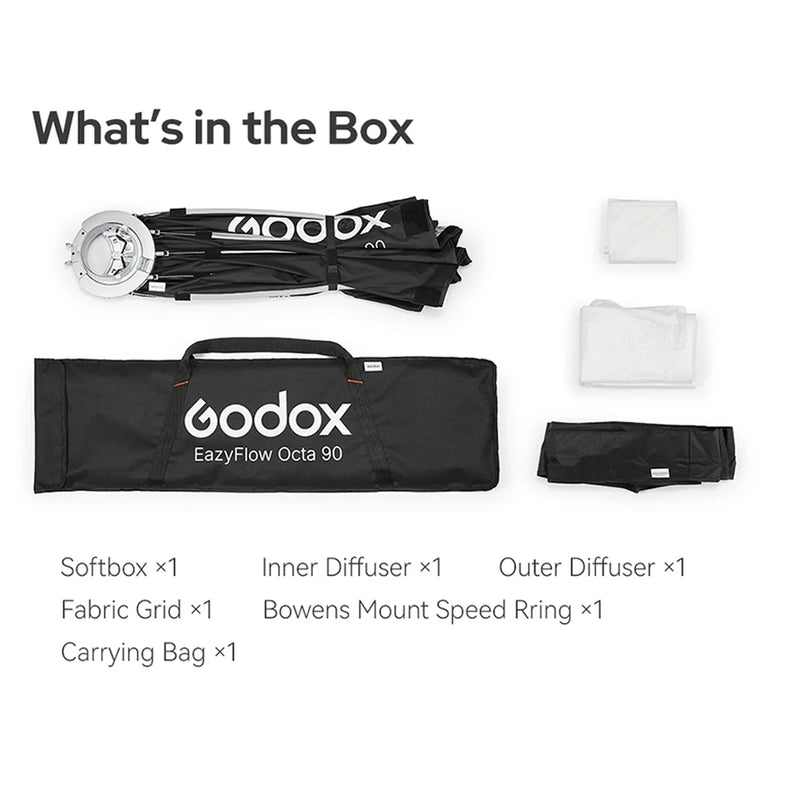 Godox EazyFlow Series Octagon60/90/120/150cm Rectangle4040/4560/4090/6060/6090cm Foldable Quick Setup Softbox for Photography