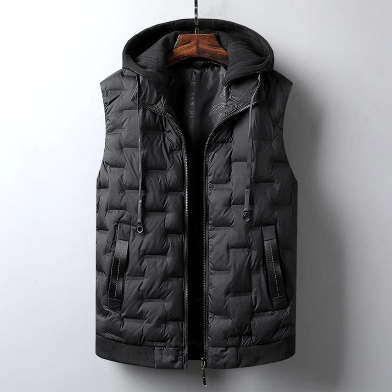 Men Autumn Winter Thickened Waistcoat Hooded Sleeveless Zipper Placket Vest Coat Down Vest Outwear Men's Iinsulated Vest