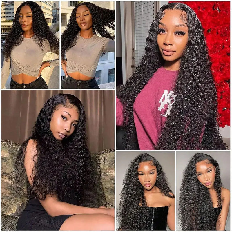 13x4 Jerry Curly Lace Wig Deep Wave Curly Lace Front Human Hair Wigs Kinky Curly Hairline Transparent HD Lace Frontal Wig Natural Black