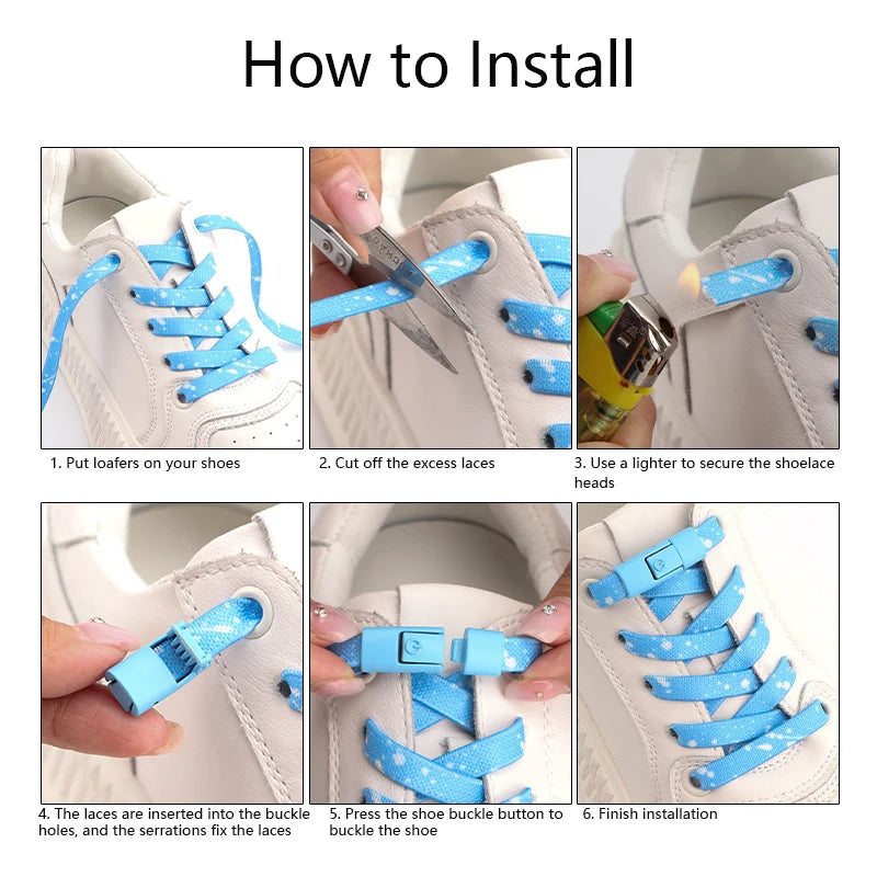 No Tie Shoelaces for Sneakers Colorful Press Metal Lock Shoelace Splashing Ink Print Flat Elastic Laces Without Ties Shoe Laces