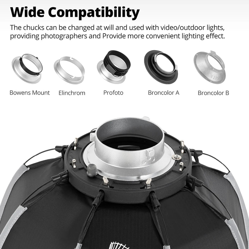 AMBITFUL 45cm Bowens Mount Softbox Quick Setup With Grid Kit Replaceable Chuck ：Bowens/Elinchrom/Broncolor A/Broncolor B