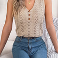 Solid Color Pointelle Knit Vest, Vacation Button Decor V - View 4 | SAMAG