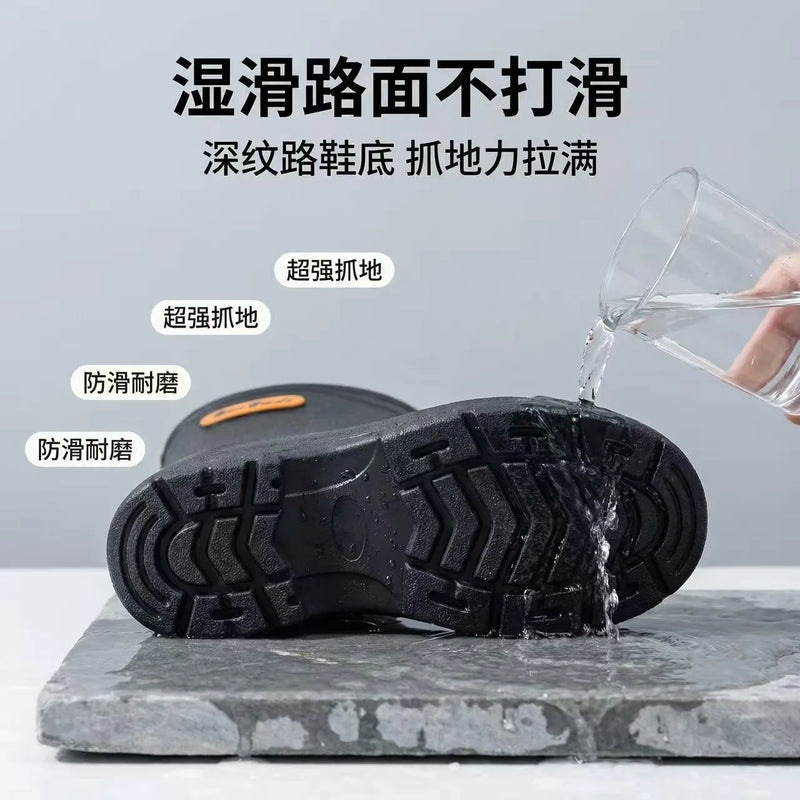 German-style men's mid-calf rain boots, fashionable new thick-soled work kitchen rubber shoes for washing cars, fishing, and saf
