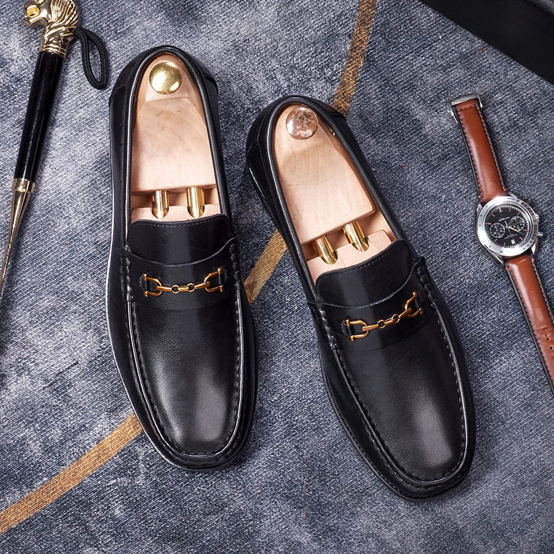 New Fashion Designer Men's Pointed Black Metal Buckle Oxford Flats Casual Shoes Wedding Dress Prom Party Zapatos Hombre