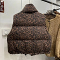 Leopard Women's Autumn Winter Sleeveless Parkas Jacket 2025 Woman Mandarin Collar Cotton Padded Vest Korean Style Waistcoat
