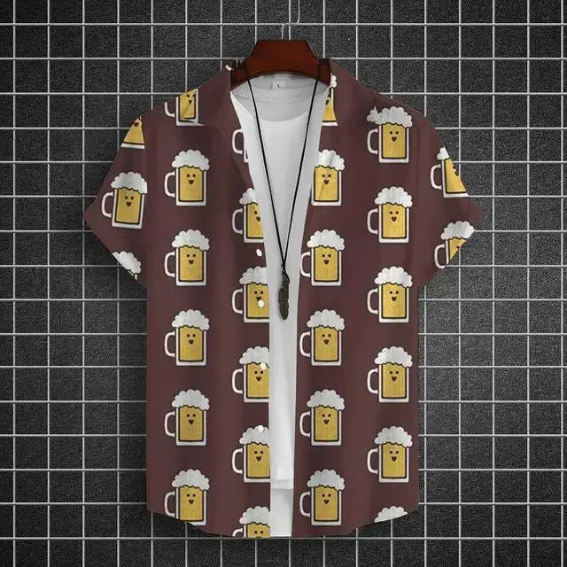 Hawaiian Shirt For Men 3d Beer Printed Short Sleeve Party | SAMAG