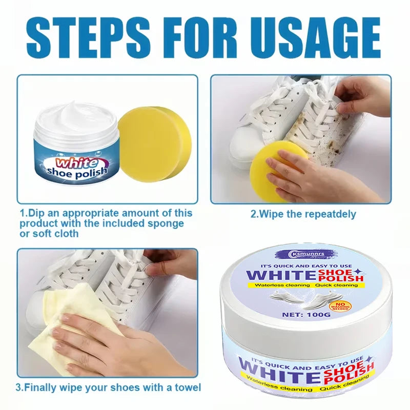 White Shoe Care Cream, Polishing and Whitening Cleaner for Sneakers, Sports Shoes and Canvas Shoes