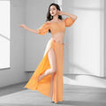 Women Girls Belly Dance Costume Set 2 Piece Half Sleeve Top Long Tassel Skirt Professional Bellydance Training Performance Wear