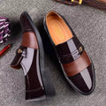 Mens Formal Two Tone Patent Leather Loafers Pointed Toe Slip On Shoes With Metal Buckle Low Heel Comfortable Non Slip Breathable