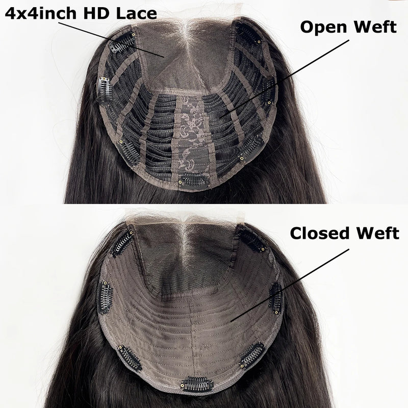 4x4inch Lace Front Human Hair Topper HD Lace Wefted Topper with Adjustable Elastic Band Virgin European Hair Women Hairpieces