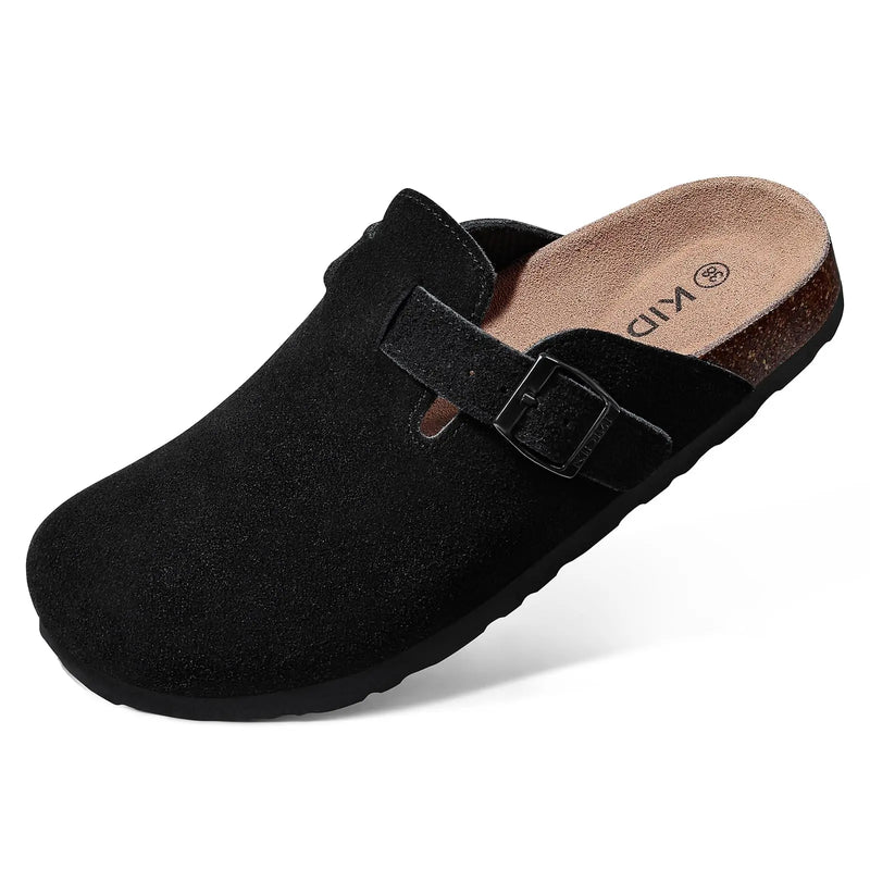 Evshine Women's Cow Suede Clogs with Arch Support Comfort Cork Footbed Mules Men Fashion Potato Shoes Genuine Cork Clogs Slipper