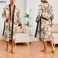 Men's Ice Silk Sleepwear Two-piece Set Kimono Bathrobe Gown Long Robe Pajamas Set Print Tiger Loose Casual Homewear Lounge Wear