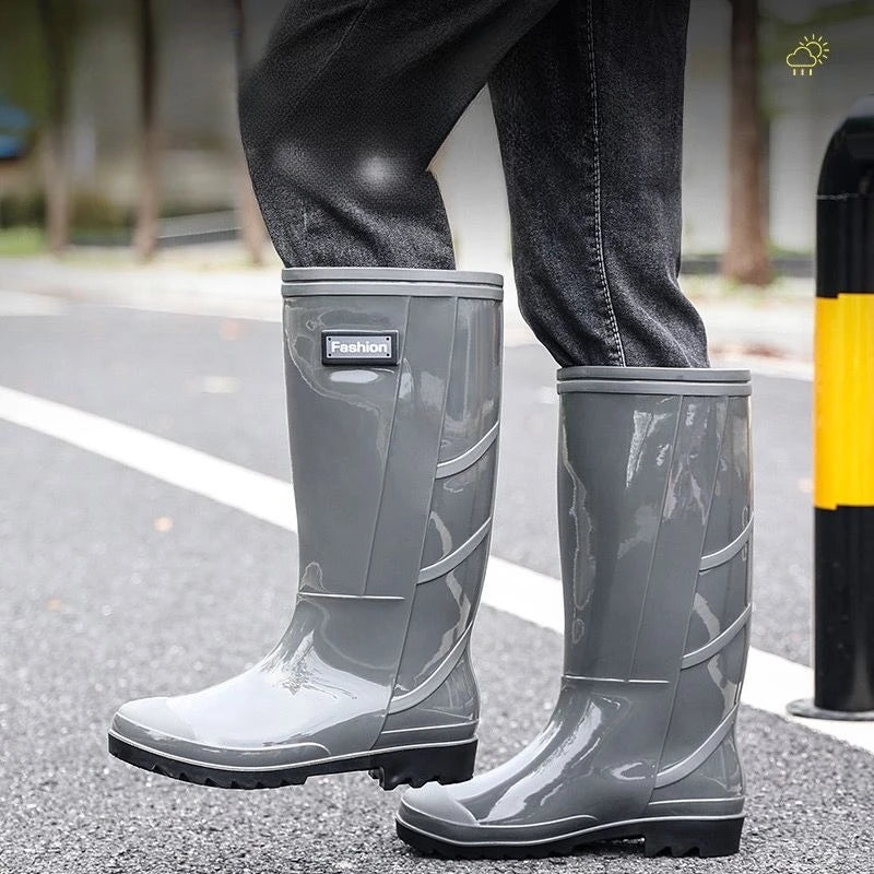 Men's Waterproof Rain Boots Knee High Anti-Slip Warm Fleece Lined Rubber Water Shoes Durable Fishing Garden Boots