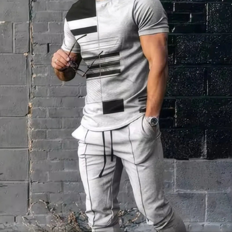 Summer Fashion Men's Fashionable Printed Breathable Comfortable Round Neck T - Shirt and Pants Set Outdoor - View 3 | SAMAG