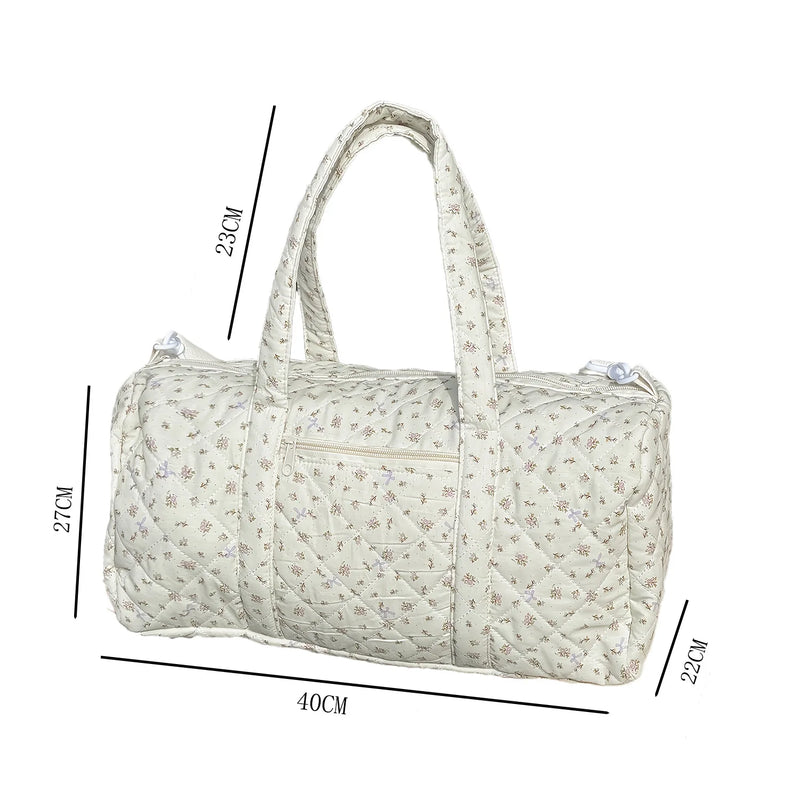 Lightweight Large Capacity Floral Quilted Travel Bag Handheld Diagonal Boston Bag Korean Version Ins Fresh Sweet Cotton Bag