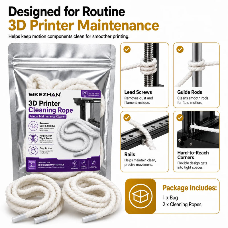 Premium 3D Printer Guide Rail Cleaning Rope, Lint-Free Cotton Thread Cord for Lead Screws Smooth Rods Axis Maintenance Device