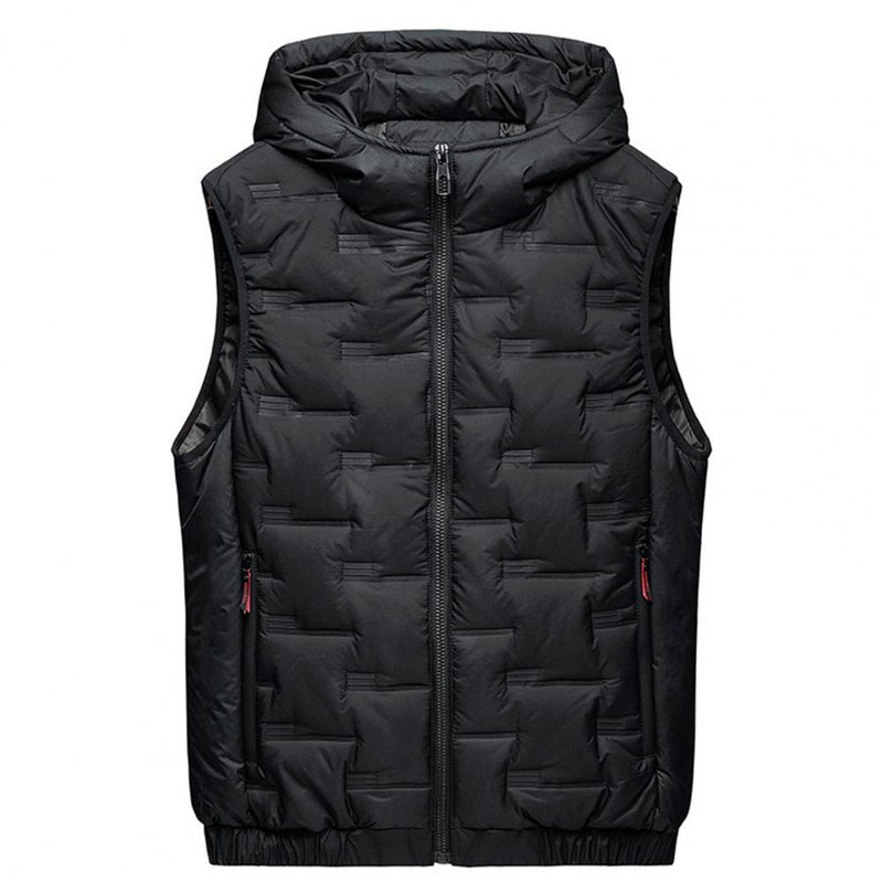 Men Autumn Winter Thickened Waistcoat Hooded Sleeveless Zipper Placket Vest Coat Down Vest Outwear Men's Iinsulated Vest