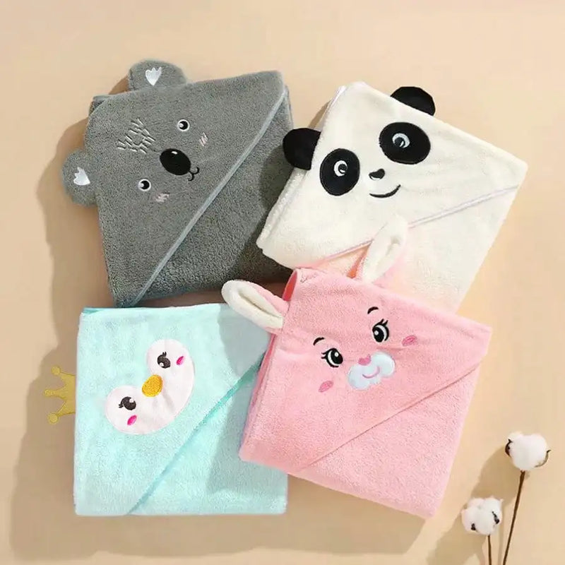 1 Piece Unisex Baby Animal Face Hooded Towel, Unique Animal Design Baby Hooded Towel, Ultra-Soft Newborn Bath Towel, Essential Baby Hooded Towel, Coral Fleece Children's Cartoon Bath Towel Hooded Cape, Bathroom Supplies, Baby