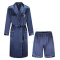 Spring Autumn Male Robe 3PCS Sleepwear Set Ice Silk Kimono Bathrobe Gown Loungewear Loose Casual Satin Homewear Nightwear 3XL
