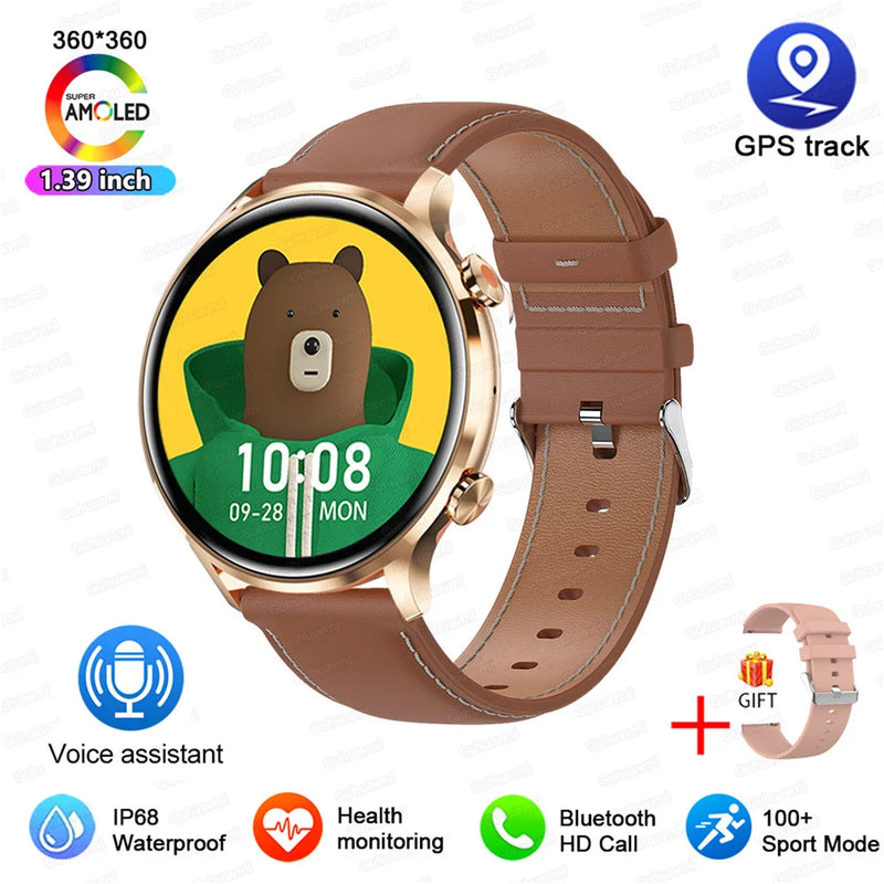 2026 New Smartwatch Women AMOLED HD Screen Always On Display Bluetooth Call IP68 Waterproof GPS Smart Men Watch For Android ios