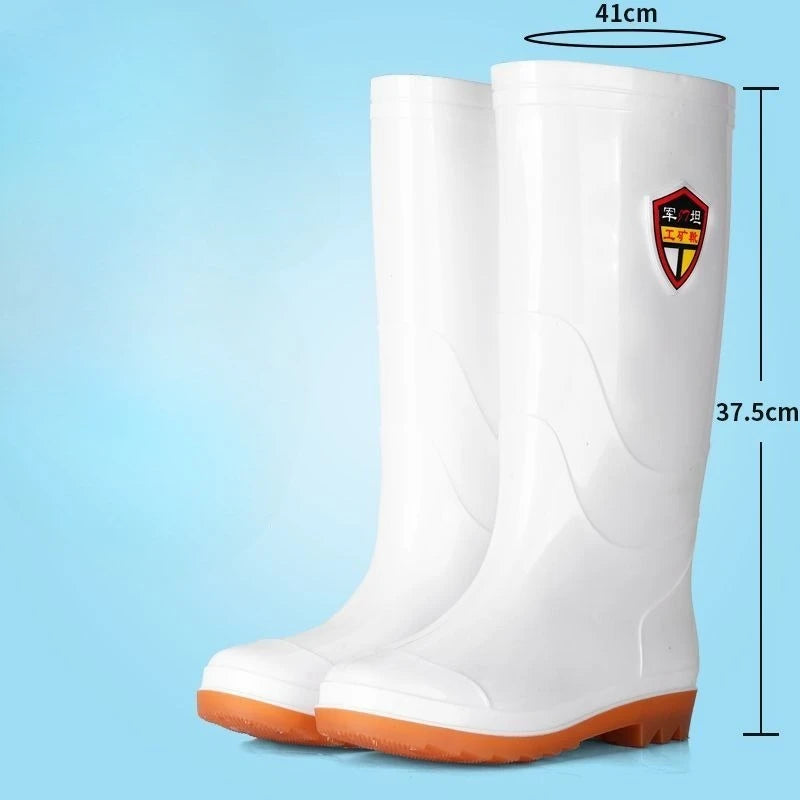 Men White Rain Boots Knee High Mid Calf Rubber Waterproof Winter Warm Outdoor Garden Fishing Work Shoes