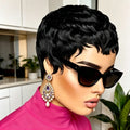Short Natural Wavy Pixie Cut Human Hair Wigs for Women full machine made Human Hair Tiny Curly Short Pixie Wig