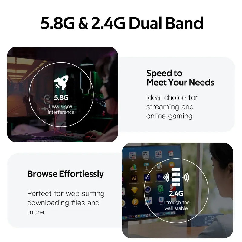 KEBIDUMEI 1300Mbps WiFi Adapter Network Card Dual Band 2.4G/5GHz Bluetooth 5.4 Wireless Receiver - Visuel 2 | SAMAG