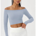 Long Sleeve Yoga T-Shirt for Women, Off Shoulder, Sexy Tight Gym Workout Top, Naked Feeling, Quick Dry Sports Activewear