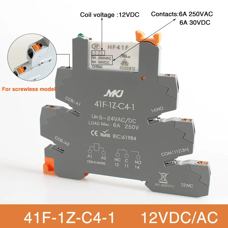 Din Rail Slim Relay Module 41F - 1Z - C4 - 1 Integrated PCB Mount Power With Holder 12V 24V ACDC 220V - Visuel 21 | SAMAG