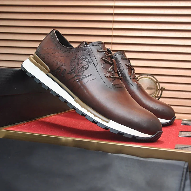 BLLIYOSS Shoes for Men 2025 new Calf leather stitching  high quality Three dimensional relief sculpture Embossed badge pattern