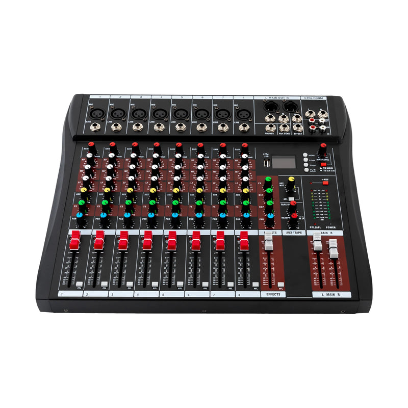 8-Channel Bluetooth Audio Mixer Console, Professional USB DJ Mixing Board with Stereo 2-Track for Live Sound Studio