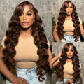 Deep Wave Chocolate Brown 13x4 Transparent Lace Frontal Wigs Human Hair 34 Inch  250% Density Loose Deep Curly Brown Colored Wig