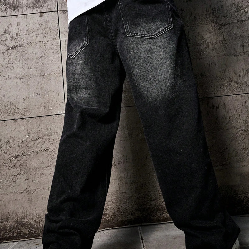 Vintage Style Men's Black Washed Distressed Loose Wide | SAMAG