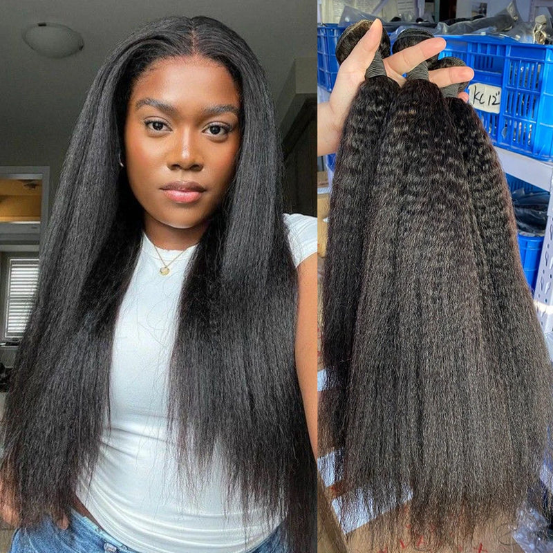 100% Human Hair Indian 12A Kinky Straight 1/3/4 Bundles Raw Virgin Unprocessed Yaki Straight Double Weft Bulk Braiding Hair