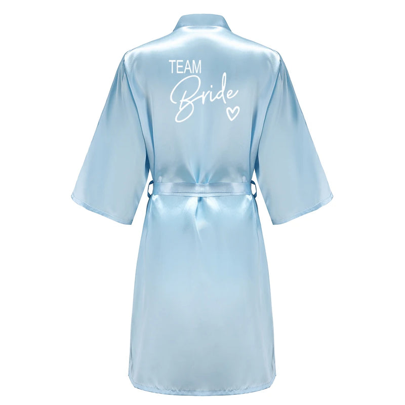 Wedding Party Team Bride Robe Kimono Satin Pajamas Bridesmaid Bathrobe With White Letters YE8171