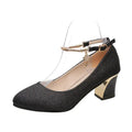 5Cm Mid Heel High Heels Silver Shiny Sequin Party Wedding Shoes Fashion Chunky Heels Chain Ankle Strap Ladies Pumps Plus Size 41