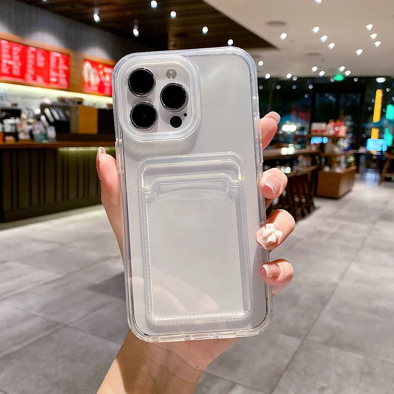 Simple Fashion Card Pocket Bag Colorful Bumper Phone Case For iPhone 16 17 Pro Max 15 14 13 12 11 16 Plus Air Clear Back Cover